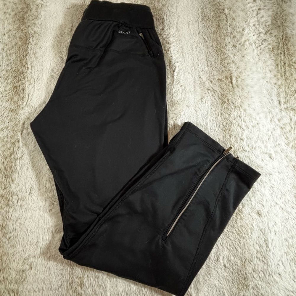Nike Dri-Fit Black Athletic Running Pants M Zip Hem Reflective Trim